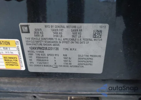 2014 GMC Acadia Slt-1 from USA, damaged, VIN 1GKKVRKD3EJ201136